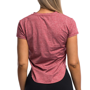 Camiseta de Mujer Roja de Color Sólido con Cuello en V, Ajustada, Informal, de Punto, de Secado Rápido, de Manga Corta, para Primavera/Verano, para Gimnasio - Product Image 2