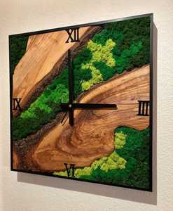 Customizable Handmade Wood Grain Simple Plant Moss Wall Clock Natural Fresh Moss Living Room Decoration Eternal - Product Image 1