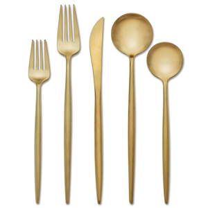Ensemble de couverts en acier inoxydable doré de haute qualité, 5 pièces, portables, couteau, fourchette, cuillère, finition miroir, légers, à bon prix - Product Image 3