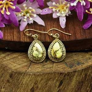 Boucles d'oreilles pendantes en argent sterling plaqué or 18 carats, motif filigrane avec pierre précieuse turquoise et dahlia miel, bijoux fins faits à la main, cadeau - Product Image 4