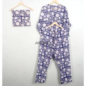 Conjunto de pijama de algodón con estampado floral para mujer, manga larga, cuello en V, cintura elástica, pantalones largos, ropa de dormir informal de 2 piezas - Product Image 2