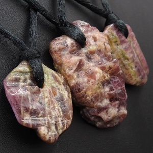 <b>Pink</b> Tourmaline Natural Rough Pendant-Top Front <b>Drilled</b> 3MM Hole Smooth Polished 25-35MM Size PMEGEMSBEADS CJ Model for Necklace - Product Image 1