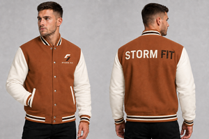 Chaqueta Varsity Unisex Azul Marino y Naranja, Cuello Alto, Corte Regular, Ropa Casual de Invierno, Logotipo Bordado - Product Image 6
