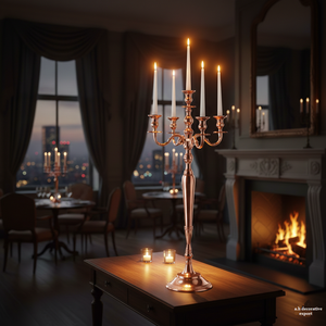 Dernier modèle de chandelier en aluminium or rose pour décoration de centre de table de mariage, bougeoir/pilier/candelabre - Product Image 4