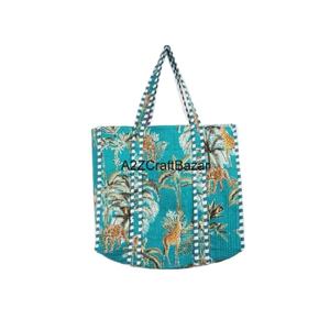 Handmade Cotton Quilted Long Handle Tote Bag Striped Pattern Eco-Friendly Travel Shoulder Bag <b>Large</b> Size Party Storage <b>Gift</b> - Product Image 1