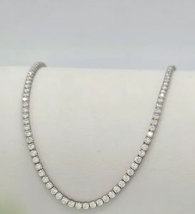 Classic Round Moissanite Necklace 925 Silver Rhodium Plated Channel Setting <b>Box</b> Chain Unisex Everyday Wear - Product Image 1