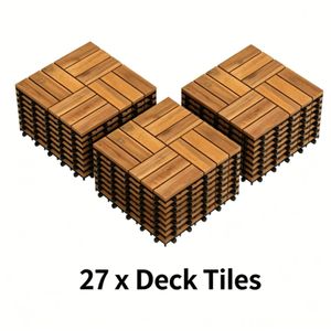 27 Pezzi Piastrelle per Pavimenti Esterni in Legno di Acacia Naturale a Incastro 30x30 cm Impermeabili Antiscivolo con Base di Drenaggio in PP Scanalata - Product Image 1