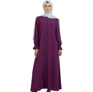 Top Quality Purple Color Zipper Plain Long Maxi Dress Abaya Robes With Hijab Breathable <b>Kaftan</b> Style Dress Outdoor Abayas Wears - Product Image 1