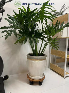 Carro redondo de madera de acacia de 30x30cm y 12 pulgadas con ruedas para espacios domésticos y comerciales - Product Image 3