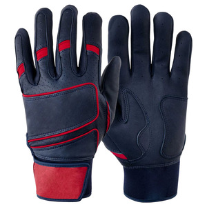 Guantes de Bateo de Béisbol para Hombre, de Cuero, Transpirables, Antideslizantes, con Muñequera Ajustable, Color Azul Marino y Rojo, para Entrenamiento Deportivo, Suministro OEM - Product Image 3