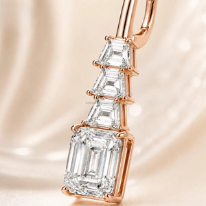 Baguette & <b>Emerald</b> Cut Lab Grown Diamond Earrings in Rose Gold Luxury Elegant <b>Stud</b> Earrings for Women Bridal Anniversary Gift - Product Image 4