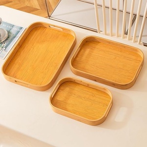 Eco-Friendly Bamboo Serving Tray <b>Set</b> of 3 Rectangular Stackable Wooden <b>Nesting</b> Trays with Handles for Breakfast <b>Coffee</b> <b>Table</b> - Product Image 1