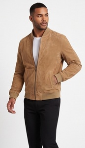 Wholesale Fashionable <b>Men</b> <b>Suede</b> Bomber <b>Jacket</b> Tan Beige Classic Flight Coat Custom Slim Fit Ribbed Knit Trim Eco-Friendly - Product Image 3