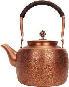 Bouilloire à thé en cuivre gravée motif floral, pot à café et à eau fait main, théière pour cuisine, restaurant, usage domestique ou options cadeaux - Product Image 1