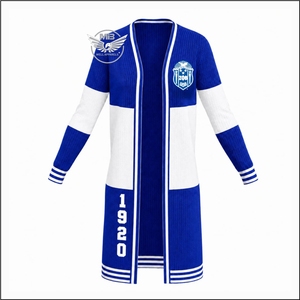 เสื้อคาร์ดิแกนผู้หญิงสีน้ำเงินขาว ดีไซน์ใหม่ แบรนด์เซต้า แขนยาว คอวี ถักนิตติ้ง พร้อมโลโก้ปัก รุ่น 1920 - Product Image 1