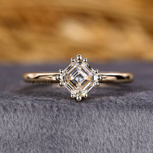 Lab Grown Asscher Cut Solitaire Diamond Anillo de compromiso 10K Oro amarillo sólido Regalo de aniversario de boda simple Certificado IGI - Product Image 5