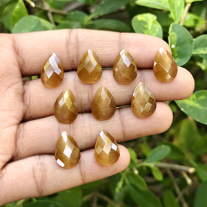 Piedras Preciosas Sueltas de Ojo de Gato Marrón Bronce Creadas en Laboratorio, Pulimentadas, Forma de Pera, Corte Checker, Piedras Briolette de Alta Calidad, Unisex, Personalizadas - Product Image 4