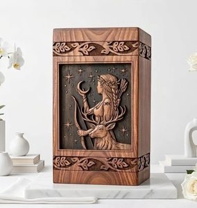 Forest deer Custom Handmade Urn - Wooden Urns for Human Ashes - Cremation Urns for Adult Ashes – <b>Memorial</b> urn <b>box</b> for ashes-keep - Product Image 1
