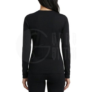 Camiseta de Manga Larga Negra Personalizada para Mujer, Corte Ajustado, Cuello Redondo, Algodón, Básica, Venta al Por Mayor, OEM, Informal - Product Image 4