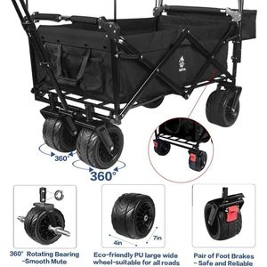 Auvent amovible de chariot pliable robuste 4 \ "de large grandes roues tout terrain poignées de frein réglables pour le camping - Product Image 2