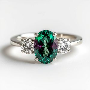 Anillo de compromiso y boda Toi Et Moi de oro macizo de 9K con dos piedras: Alexandrita de laboratorio y diamante marquise de laboratorio, de corte ovalado. - Product Image 6