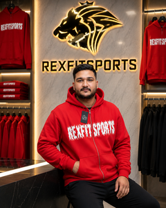 REXFITSPORTS 2026 Sudadera con capucha y cremallera completa personalizada con gráfico rojo, unisex, de forro polar, estilo urbano, con estampado frontal grande, privado - Product Image 2