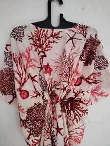 ชุดเดรสผ้าฝ้ายพิมพ์ลายปะการังสไตล์โบฮีเมียน สำหรับคลุมชุดว่ายน้ำ เหมาะสำหรับใส่ไปรีสอร์ทและวันพักผ่อน - Product Image 4