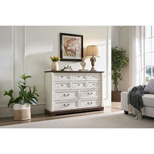 10 Drawer Rustic Wooden Dresser with Base Riser Trim Rustic <b>Chest</b> Drawers for Bedroom <b>Storage</b> - Product Image 2