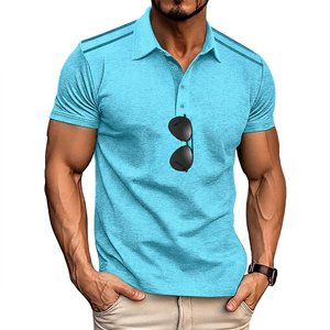Polo à manches courtes pour homme, couleur unie, en coton tricoté, respirant, style décontracté, coupe classique, boutons - Product Image 6