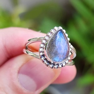 <b>Labradorite</b> <b>Ring</b> 925 Sterling Silver Handmade Boho Statement Promise Jewelry for Women Natural Pear Shape Gemstone Jewelry - Product Image 2