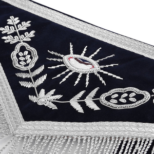 Masonic Master Mason Apron Hand Made High Quality Embroidered Blue Velvet with <b>Silver</b> Fringe - Product Image 5