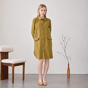Robe en velours côtelé de coton à manches longues, coupe ample, pour l'hiver et l'automne, vêtements grande taille, tenue de tous les jours - Product Image 1