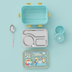 Boîte à bento mignonne pour enfants, boîte à lunch rectangulaire en plastique avec couvercle et cuillère, boîte à lunch portable pour le bureau - Product Image 3