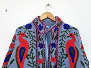 Breathable 100% Velvet Suzani Embroidered Floral Printed Jacket <b>Covered</b> <b>Button</b> Closure Full Sleeve for Women's Spring Autumn - Product Image 2
