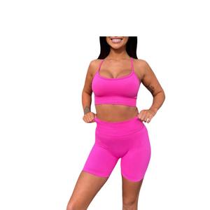Conjunto de Yoga sin Costuras para Mujer, OEM al por Mayor, de Secado Rápido, Sólido, Antibacteriano, con Sujetador Deportivo y Pantalones Cortos, con Almohadillas en el Pecho y Cintura Delantera - Product Image 5
