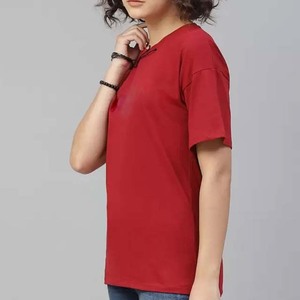 T-shirt à manches courtes col rond rouge à séchage rapide, 100 % coton, coupe ample, jersey décontracté, couleur unie, pour le printemps et l'été, vente en gros - Product Image 3