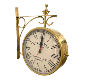 Antique Victoria Station London Railway <b>Wall</b> <b>Clock</b> Double Sided <b>Vintage</b> Brass Hanging <b>Clock</b> With Roman Numerals For Home Decor - Product Image 4