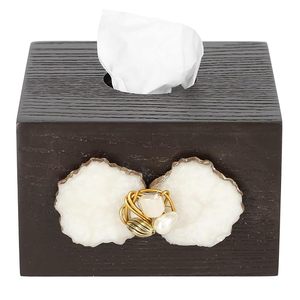 Caja de pañuelos decorativa de bambú de lujo con soporte de papel con textura de madera y detalles de piedra y perla para la entrada del hogar y el baño - Product Image 6