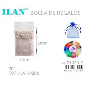 Sacchetti Regalo in Organza Ilan 15x20cm Argento 4 Pezzi per Regali - Product Image 3