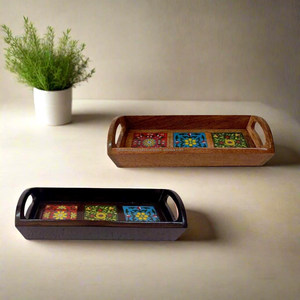 Bandeja de Servir de Madera de Diseño Moderno, Bandeja para Té y Café de Alta Calidad, Hecha a Mano con Recubrimiento de Esmalte, Bandejas Personalizadas con Impresión, FWE Falak World - Product Image 5