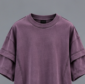 เสื้อยืดแขนสั้นสีม่วงโอเวอร์ไซส์สำหรับผู้ชายเสื้อยืดสตรีทแวร์คอกลม - Product Image 1
