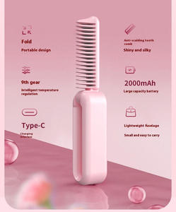 Peine Plegable de Acero Inoxidable con Pantalla LED Digital Rosa BKT8841, Secador de Pelo Portátil Plegable, Herramienta de Peinado para Viajes - Product Image 3