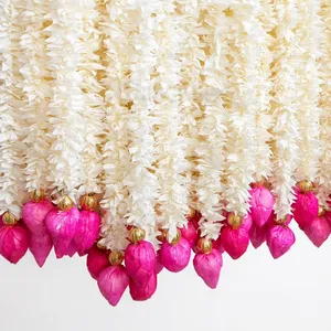 Guirlande de fleurs blanches faites à la main avec des boutons de lotus roses pour la porte, le mur, la fenêtre, l'entrée, la pooja et la décoration traditionnelle de la maison - Product Image 6
