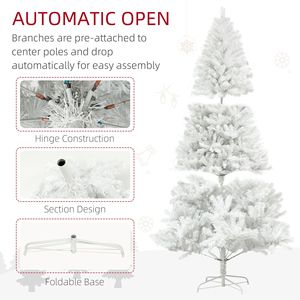 Albero di Natale Bianco Non Illuminato da 2,3 m con 1346 Punte di Rami, Base in Acciaio ad Apertura Automatica per Decorazioni Domestiche - Product Image 6