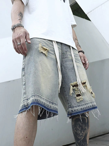 Men Summer Stretchy Denim Jeans Shorts For Men Cargo Casual Wide Leg <b>Elastic</b> Waist Ripped Cargo Baggy Shorts Y2k Streetwear Pant - Product Image 5