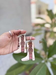 Unique Cowhide <b>Boot</b>-Inspired Design Hand Tooled Leather Key <b>Chain</b> Handmade Genuine leather Key Earrings Unisex Gift Accessory - Product Image 2