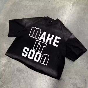T-shirt Boxy Homme Coupe Droite Délavé à l'Acide Personnalisé 100% Coton Imprimé Numérique Anti-Boulochage Respirant Streetwear Décontracté - Product Image 3