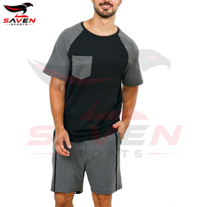 Conjunto de Verano de Alta Elasticidad, Camiseta de Manga Corta con Cuello Redondo y Bloques de Color Multicolor para Hombre, Conjunto de Camiseta y Pantalones Cortos para Usar en Verano - Product Image 3