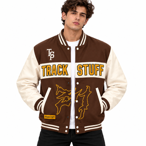 Veste universitaire personnalisée pour homme en laine et coton, col montant, logo brodé sur le devant, style streetwear, hiver - Product Image 6