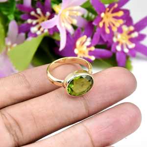 Natural <b>Peridot</b> Round Shape Gemstone Statement <b>Ring</b> 18K Plated Vermeil Sterling Silver Fashion August Birthstone Fine <b>Ring</b> - Product Image 5